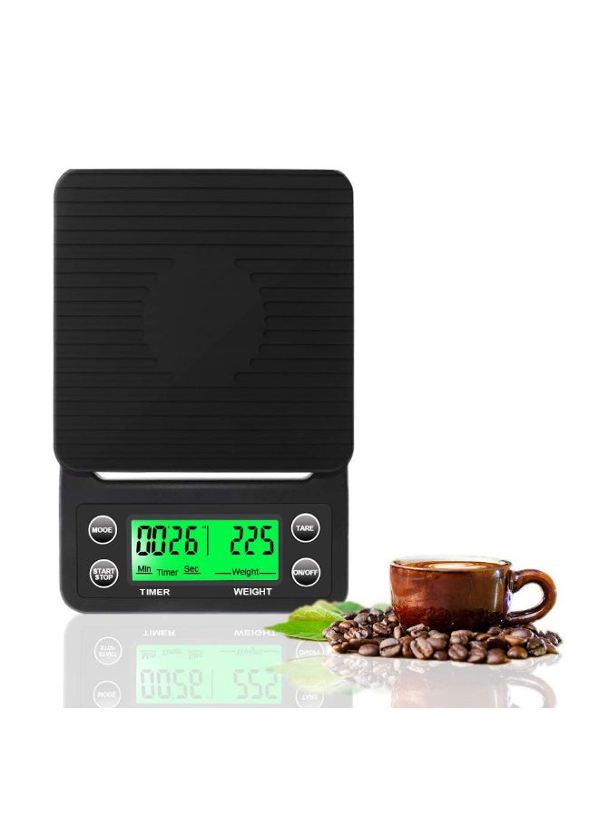 Coffee scale with timer, 5 kg capacity, accurate 0.1 g digital kitchen scale with countdown timer and clockwise rotation for espresso, pour-over, and baking. - Image 1